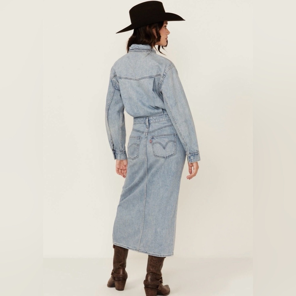 LEVI'S WESTERN DENIM MIDI SHIRT DRESS JEANS SIZE 33 NWT- Feeling This - Picture 6 of 9